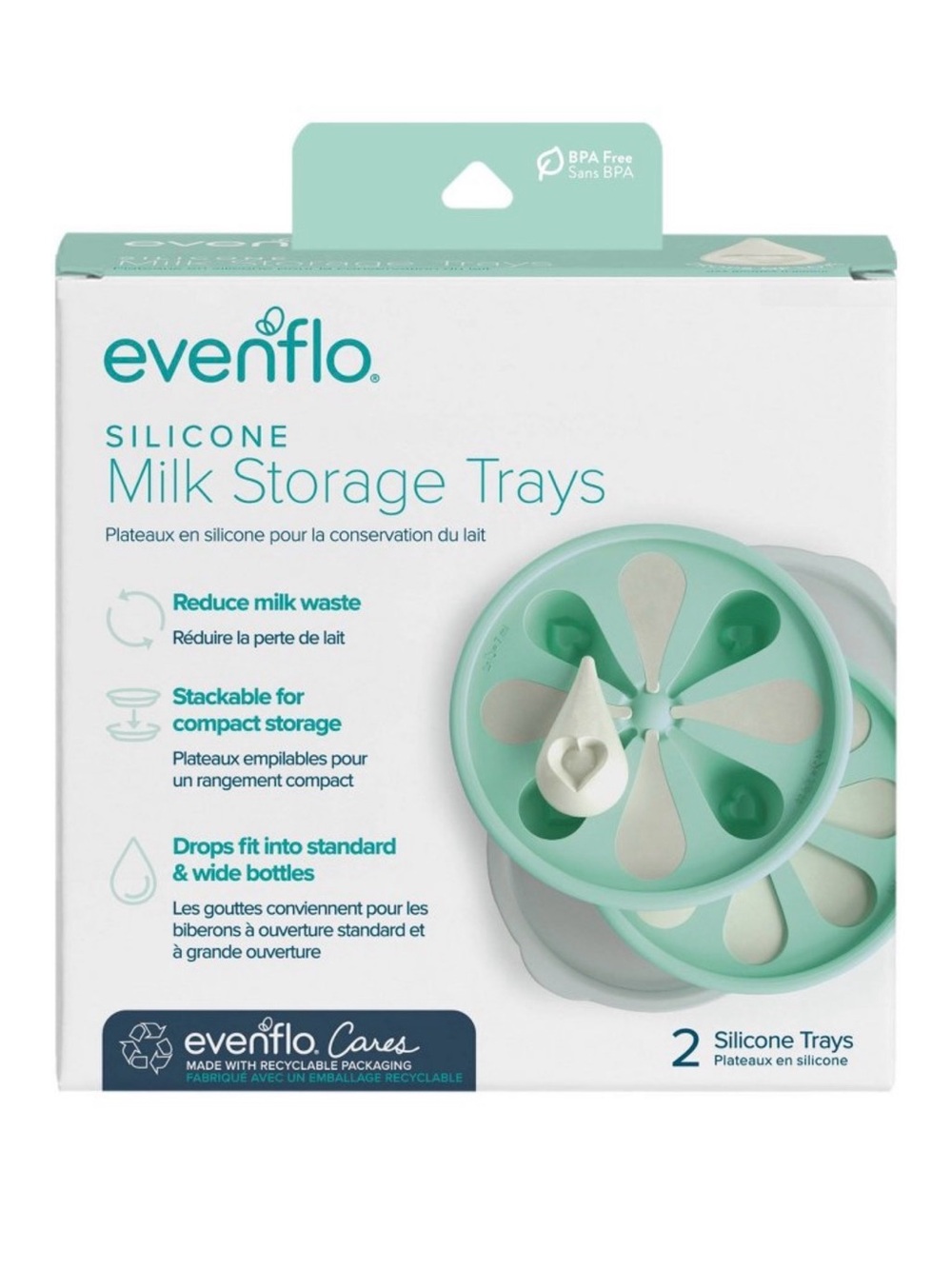 evenflo Silicone Milk Storage Trays - Mint (2 Pack)